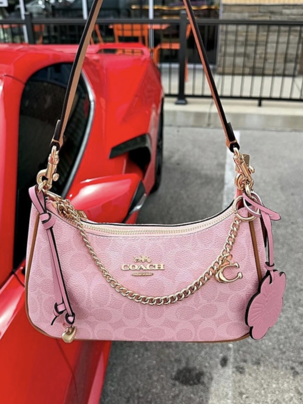 Coach Teri Shoulder Bag Pink Signature Canvas